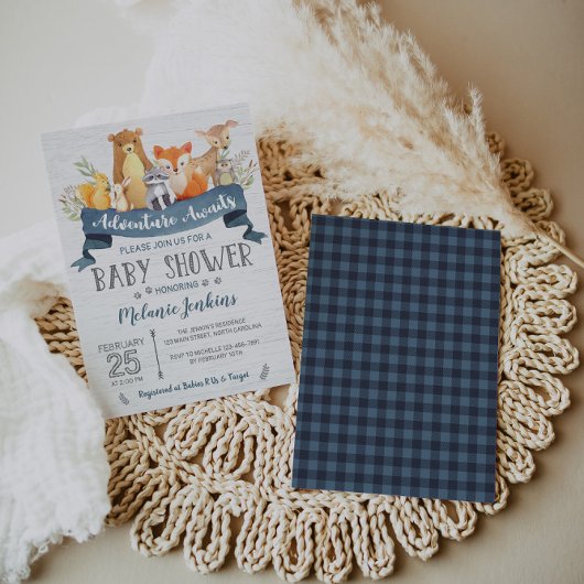 ウッドランドベアーボーイ赤ちゃんシャワー招待状 招待状