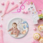 ウッドランドベアーボーイ1st誕生日パーティーパステル写真 ペーパープレート (パーティー)