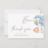 ウッドランドベアーボーイ1st誕生日パーティーパステル サンキューカード (正面)