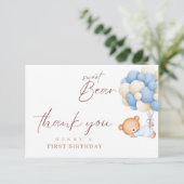 ウッドランドベアーボーイ1st誕生日パーティーパステル サンキューカード (スタンド正面)