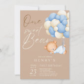 ウッドランドベアーボーイ1st誕生日パーティーパステル 招待状 (正面)