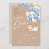 ウッドランドベアーボーイ1st誕生日パーティーパステル 招待状 (正面/裏面)