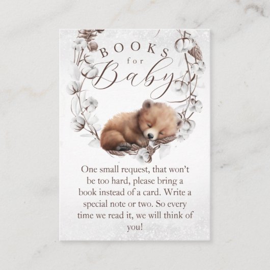 ウッドランドベア冬の本リクエスト赤ちゃんシャワー エンクロージャーカード (正面)