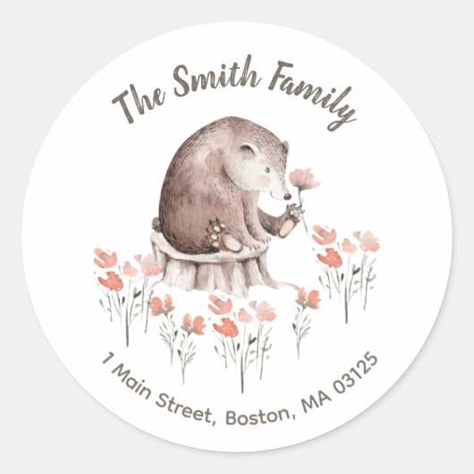 ウッドランドベア差出人住所ラベル ラウンドシール (正面)