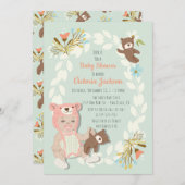 ウッドランドベア帽子ベビーガールシャワー招待状 招待状 (正面/裏面)
