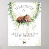 ウッドランドベア緑の男の赤ちゃんシャワーウェルカム ポスター (正面)