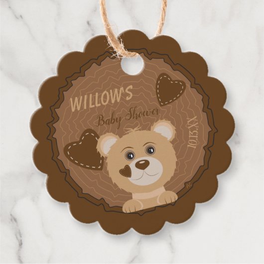ウッドランドベア赤ちゃんシャワーブラウンメッセージカード フェイバータグ (正面)