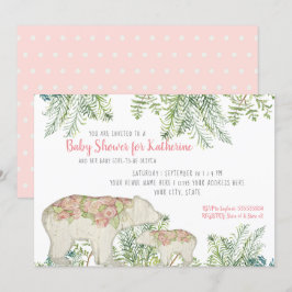 ウッドランドベア ボホ フラワー ベビーガール シャワー 招待状
