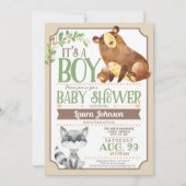 ウッドランドベア&ラクーンボーイベビーシャワー 招待状 (正面)