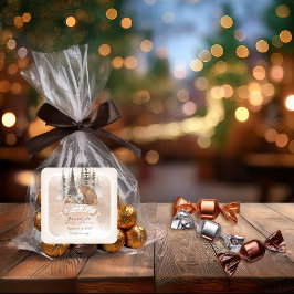 ウッドランドベア |動物が男の子の赤ちゃんのシャワーを待つ スクエアシール