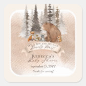 ウッドランドベア |動物が男の子の赤ちゃんのシャワーを待つ スクエアシール (正面)