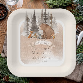ウッドランドベア |動物が男の子の赤ちゃんのシャワーを待つ ペーパープレート