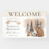 ウッドランドベア |動物が男の子の赤ちゃんのシャワーを待つ 横断幕 (横)