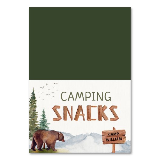 ウッドランドベア – 木製の軽食のサインビュッフェカード  テーブルナンバー (正面)