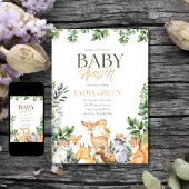 ウッドランドベイビーシャワーのためのグリーンリーステンプレート招待状 招待状