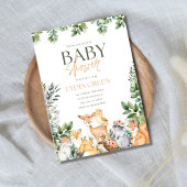 ウッドランドベイビーシャワーのためのグリーンリーステンプレート招待状 招待状