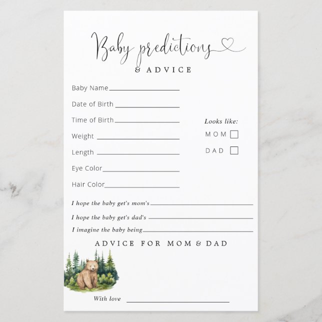 ウッドランドベイビーシャワー予測アドバイス (正面)
