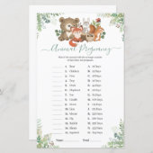 ウッドランドベイビーシャワー動物妊娠ゲーム (正面/裏面)