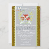ウッドランドベイビーシャワー招待キツネフクロウ招待状 招待状 (正面)
