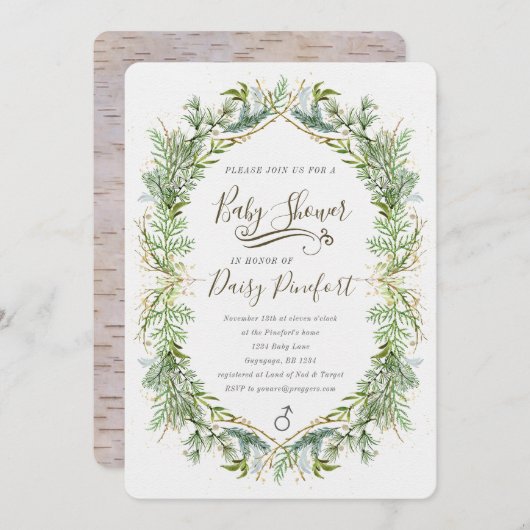 ウッドランドベイビーシャワー招待状 招待状 (正面/裏面)