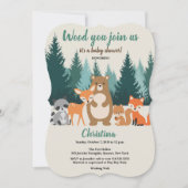 ウッドランドベイビーシャワー森林動物の緑 招待状 (正面)