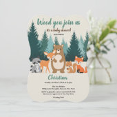 ウッドランドベイビーシャワー森林動物の緑 招待状 (スタンド正面)