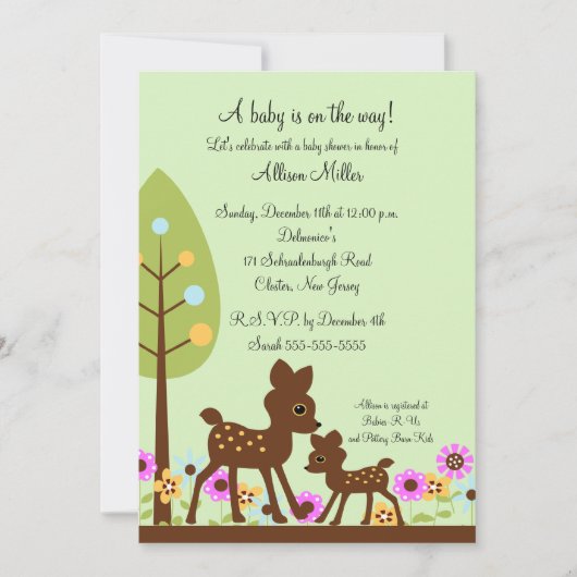 ウッドランドベイビーディアベイビーシャワー招待状 招待状 (正面)