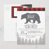 ウッドランドベイビーベア | ラスティックルンバーベイビーシャワー インビテーションポストカード (正面/裏面)