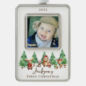 ウッドランドベビーの第1回クリスマス2面写真 シルバープレートフレームオーナメント (正面)