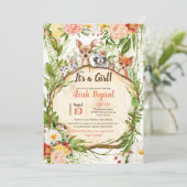 ウッドランドベビーアニマルズフォレストガールベビーシャワー 招待状 (スタンド正面)