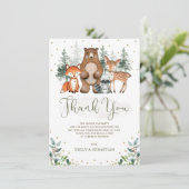 ウッドランドベビーアニマル緑の金ゴールド松の木 サンキューカード (スタンド正面)