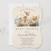 ウッドランドベビーキツネディアバニーイースターベイビーシャワーイン 招待状 (正面)