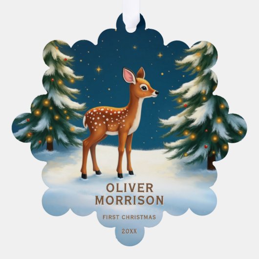 ウッドランドベビーシカ初めてのクリスマス パーソナライズされた オーナメントカード (裏面)