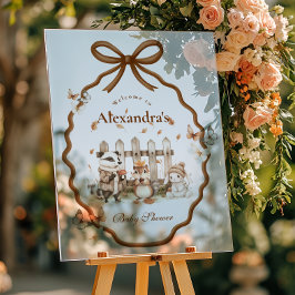 ウッドランドベビーシャワーギンガムニュートラル アクリルサイン