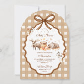 ウッドランドベビーシャワーギンガム秋 招待状 (正面)