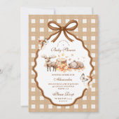 ウッドランドベビーシャワーギンガム秋 招待状 (正面)