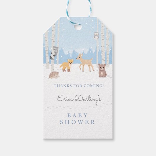 ウッドランドベビーシャワーテーマ |冬の森 ギフトタグ (正面)