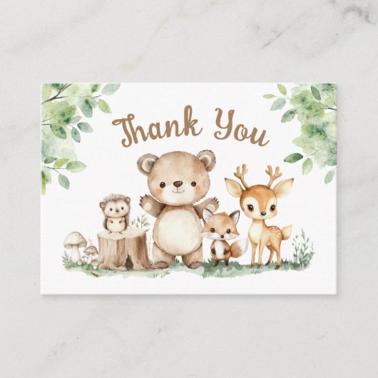 ウッドランドベビーシャワーフォレストフラットサンキューカード エンクロージャーカード (正面)