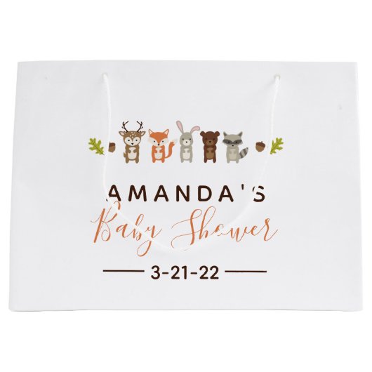 ウッドランドベビーシャワーラー抱き枕 ラージペーパーバッグ (正面)