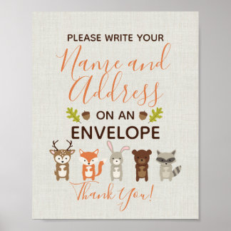 ウッドランドベビーシャワー差出人住所標識 ポスター