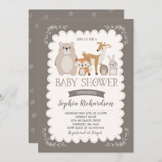 ウッドランドベビーシャワー招待状お洒落シャワー 招待状 (正面/裏面)