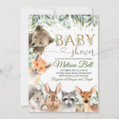 ウッドランドベビーシャワー招待状ボーイベアキツネ 招待状 (正面)