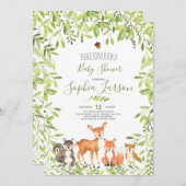 ウッドランドベビーシャワー招待状森林動物 招待状 (正面/裏面)