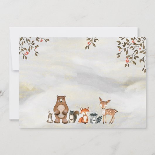 ウッドランドベビーシャワー招待状男の赤ちゃんウッドランド 招待状 (裏面)