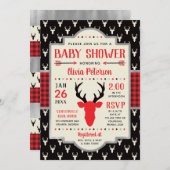 ウッドランドベビーシャワー招待状、バッファロープレイド 招待状 (正面/裏面)