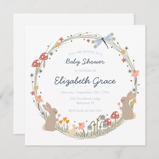 ウッドランドベビーシャワー招待状 招待状 (正面/裏面)