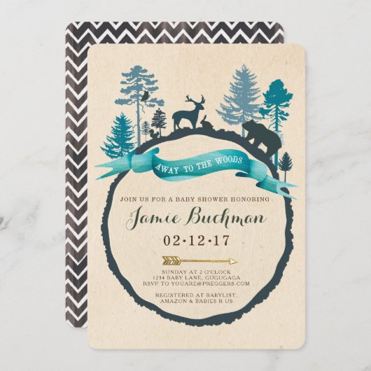 ウッドランドベビーシャワー招待状 招待状 (正面/裏面)