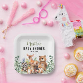 ウッドランドベビーシャワー招待状 |森林動物 ペーパープレート (パーティー)