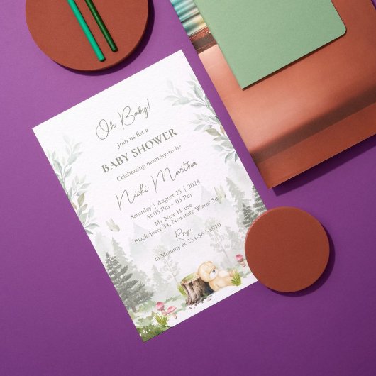 ウッドランドベビーシャワー編集可能招待状 招待状