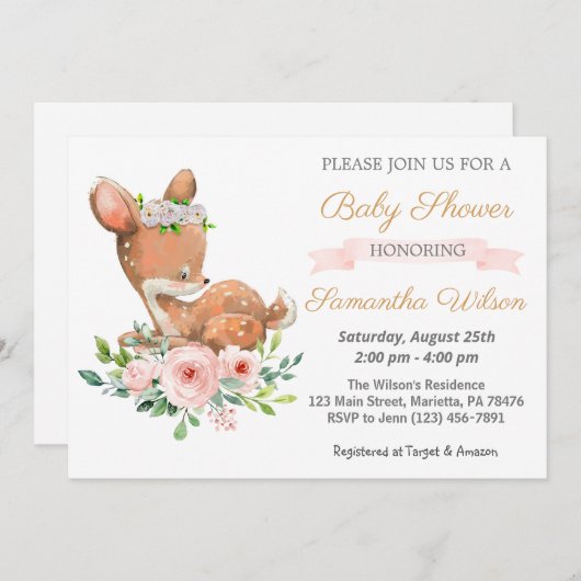 ウッドランドベビーファウンベビーシャワー招待状 招待状 (正面/裏面)